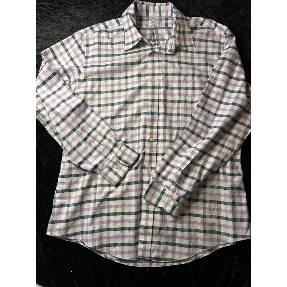 Brooks Brothers XL Purple and Gray Check Button Down